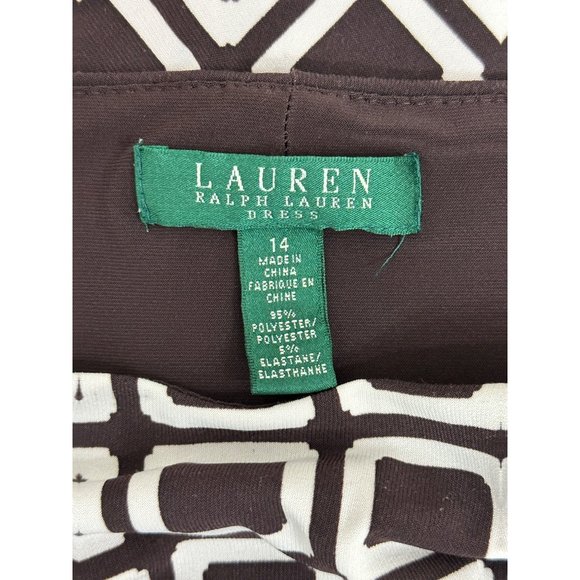 Size 14 RALPH LAUREN CHOCOLATE GEOMETRIC PRINT KNOT DRESS Day/Evening Wedding Ca - Picture 4 of 5